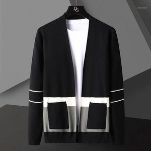 Hommes chandails 2022 printemps automne couleur contraste Patchwork Cardigan pull Streetwear poche mode veste manteau