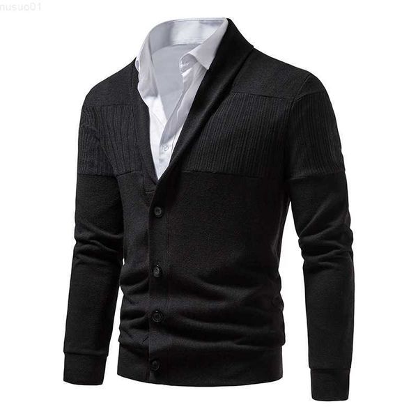 Pulls pour hommes 2022 Top Grade Hiver Tricoté Cardigan Mode Patchwork Coton Pull Noir Coréen Casual Manteaux Col En V Lâche Bouton Fit Tops L230719