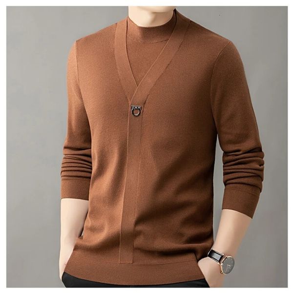 Pulls pour hommes 2023 Automne et hiver Faux Twopiece Mélange de laine d'agneau Pull tricoté Vêtements pour hommes 231023