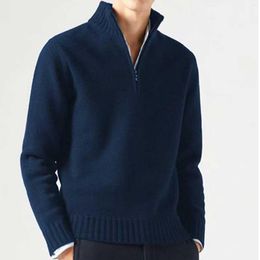 Camisolas masculinas 2023 outono e inverno moda stand up colarinho meio zip pulôver suéter casual cor sólida malha quente