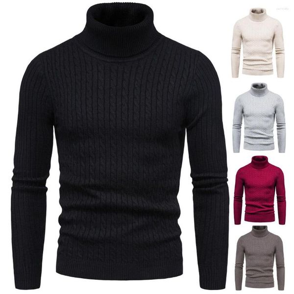 Pulls pour hommes 2023 automne et hiver pull à col haut couleur unie pull en tricot haut chaud serré