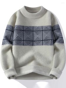 Herentruien 2023 Herfst en winter gebreide Koreaanse mode Plaid Foreign Sweater pullover ronde nek