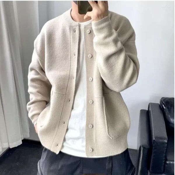 Suéteres para hombres 2023 otoño cárdigan cálido de punto japonés cuello redondo moda simple suéter grueso abrigo chaqueta de invierno