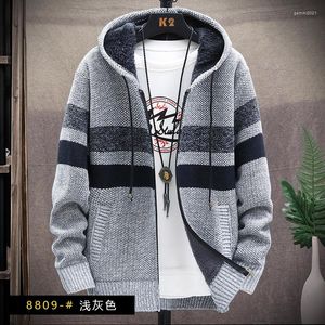 Herentruien 2023 Autumn Korean Hooded Men's With Fleece Stripe Cardigan Breakt Sweatercoats Casual Jacket Male M-4XL 8809