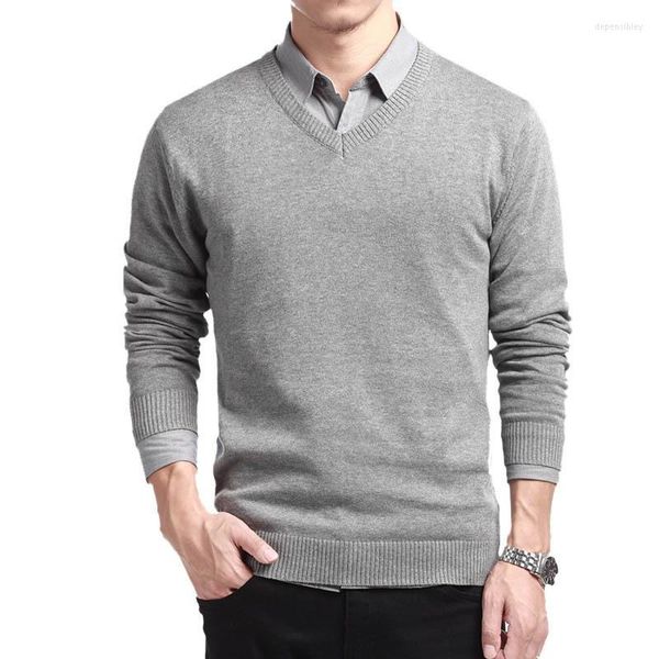 Suéteres para hombre, suéter de otoño 2023, jerséis de manga larga para hombre, jerséis de hombre a la moda con cuello en V, ropa de punto holgada para hombre, jersey de estilo coreano