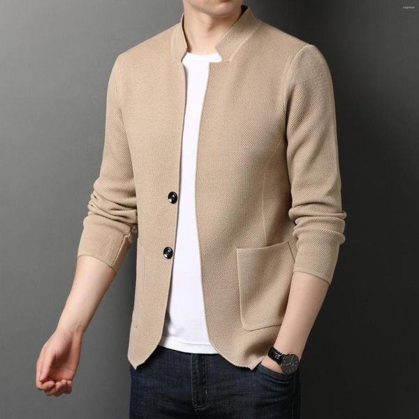 Hommes chandails 2023 automne mince Style coréen à la mode beau col montant vêtements d'extérieur pull jeunesse mode tricoté Cardigan