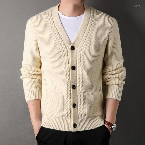 Pulls pour hommes 2023 Automne V-Col V-Col Cardigan tricoté Jeunesse Casual Épaississement Mode Pull en tricot