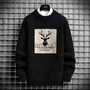 Herentruien 2023 Autumn Vintage Sweaters Oversized Mens Break Sweater Men Deer Print pullover Hip Hop Harajuku White Gedevecht Velvet Sweater J230806