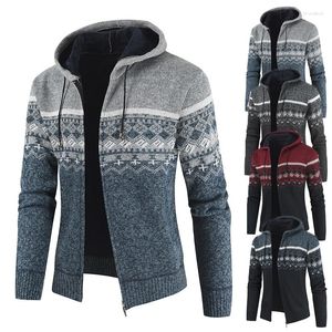 Herensweaters 2023 Herfst Winter Vest Met Capuchon Gebreide Print Jas Heren Casual Fleece Warme Rits Trui