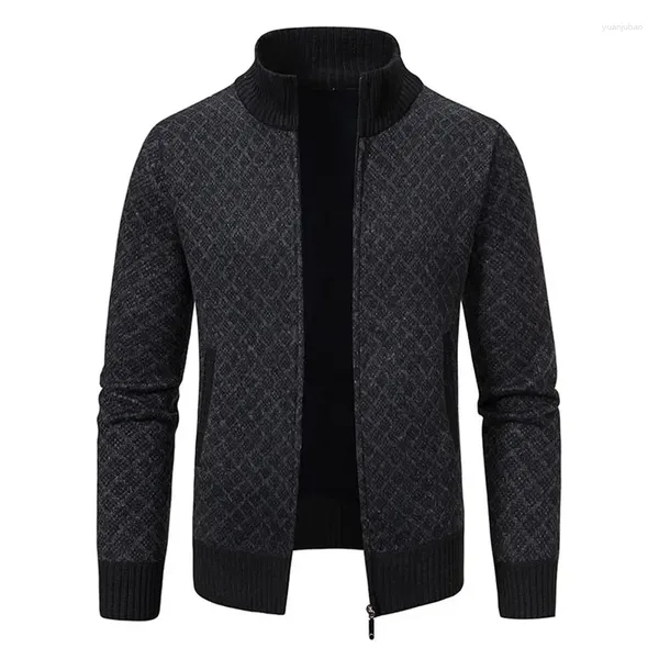 Suéteres para hombres 2023 Otoño/Invierno Chaqueta de punto Cardigan Moda Stand Collar Plaid Deportes Casual