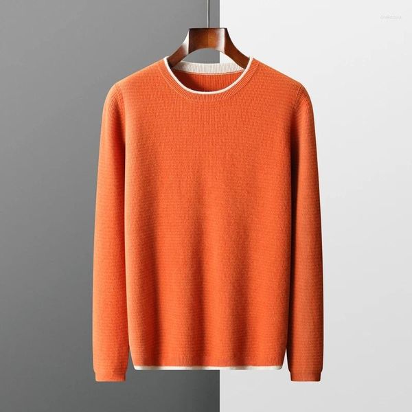 Pulls pour hommes 2023 automne hiver laine mérinos pull en cachemire pull décontracté col rond en vrac ressemble à un bas tricoté en deux pièces