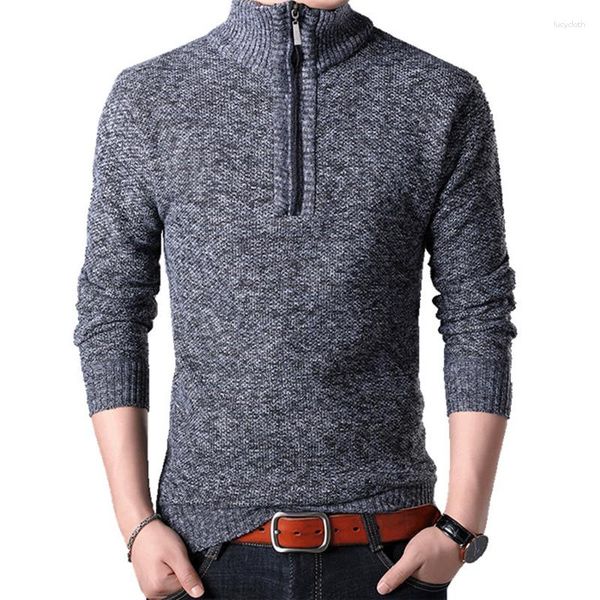 Pulls pour hommes 2023 automne hiver pull à col roulé hommes couleur unie décontracté fermeture éclair Slim Fit marque pulls tricotés