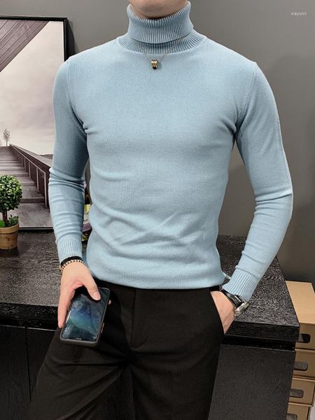 Hommes chandails 2023 marque vêtements mode Slim Fit haute qualité tricot chemises/homme loisirs couleur Pure col garder au chaud pull S-3XL