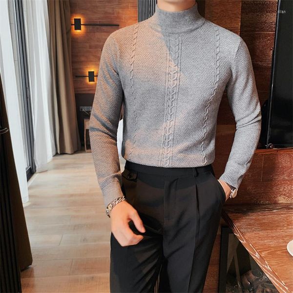 Suéteres para hombres 2023 estilo británico otoño sólido jersey de cuello alto ropa de hombre abrigos de cuello alto suéter de punto de cuello alto ropa de hombre