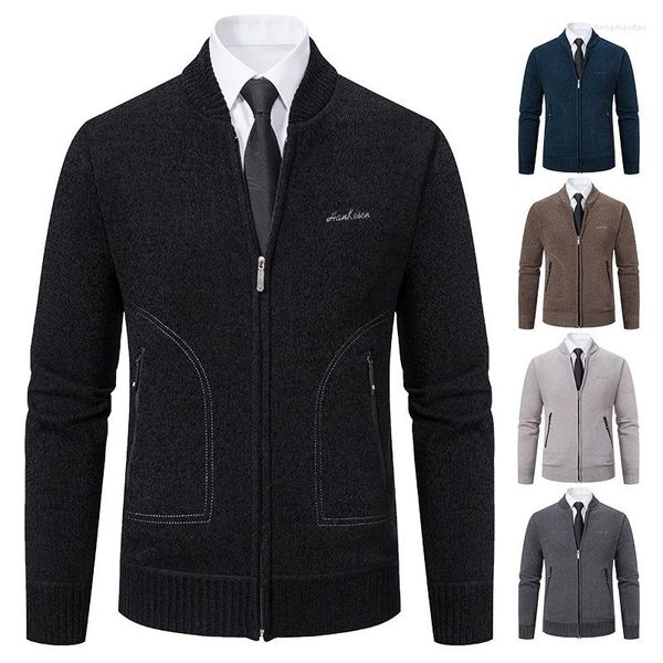 Suéteres para hombre 2023 cárdigan chaqueta con cuello de béisbol primavera y otoño holgado suéter informal coreano tendencia Top de punto