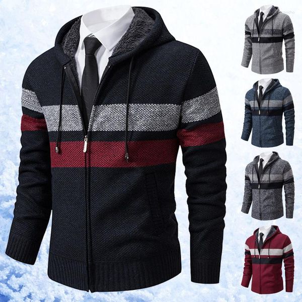 Suéteres para hombres 2023 Chaqueta de otoño e invierno con capucha Acolchado Prendas de punto engrosadas Moda Casual Suéter Cardigan