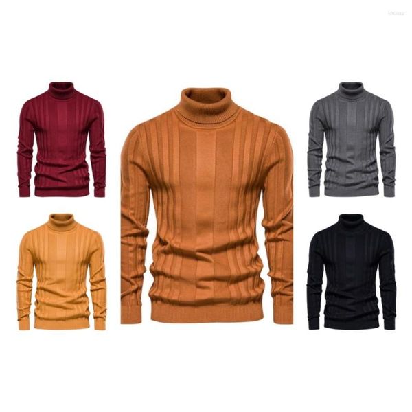 Hommes chandails 2023 automne hiver col haut mode décontracté pull tricoté chaud bas chemise couleur unie pull coton col roulé