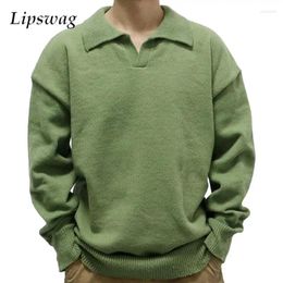 Suéteres para hombres 2023 otoño invierno para hombre suéter casual polo camisa tejer cuello vuelto manga larga moda color sólido jerseys de punto