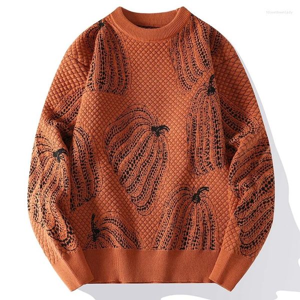 Suéteres para hombres 2023 Otoño Invierno Moda de alta calidad Calabaza Impreso Jerseys de Navidad Diseño coreano Para hombre Suéter grueso y cálido Hombres