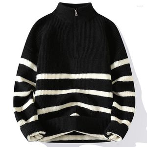 Pulls pour hommes 2023 automne hiver fermeture éclair col roulé rayé pull hommes haut de gamme hommes noël épais pull chaud homme tricots