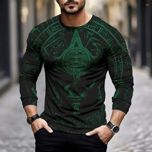 Heren Truien 2023 Mode Herfst Katoenen Trui Lange Mouwen Tops T-shirts 3d Gedrukt Grafisch Mexico Aztec O Hals Oversized Tee