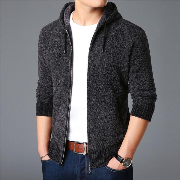 Suéteres para hombres 2023 Marca de moda Hombres Cardigan con capucha Slim Fit Jumpers Tejer Grueso Cálido Invierno Estilo Coreano Ropa Casual