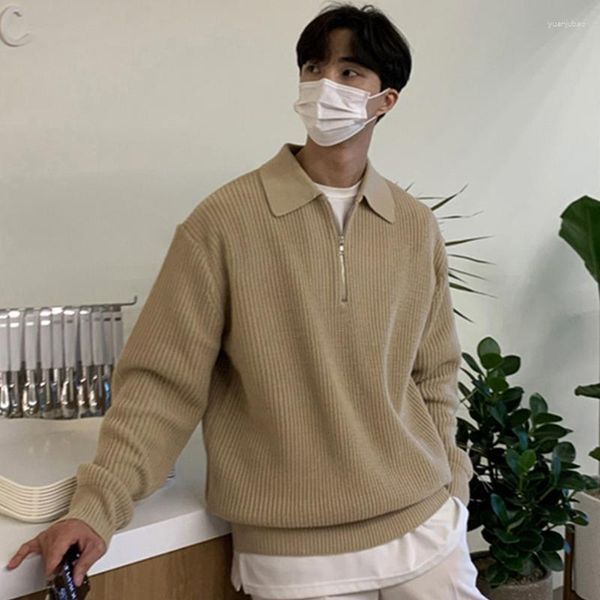 Suéteres para hombres 2023 moda cremallera solapa versión coreana de la tendencia Casual de manga larga Color sólido Pull suéter Top Coat Tide