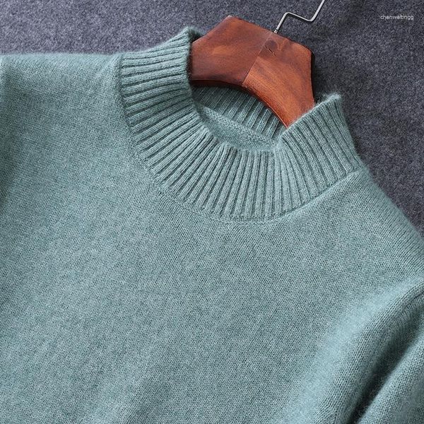 Suéteres para hombre 2023, suéter de Cachemira con cuello medio alto, Tops gruesos holgados de talla grande, jersey de punto para otoño e invierno, camisa Base de lana pura