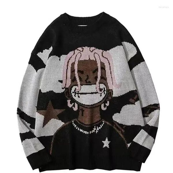 Suéteres para hombres 2023 Harajuku Vintage Dibujos animados Anime Suéter de punto Hombres Invierno de gran tamaño Hip Hop Rap Jersey Mujeres Jumper Feo