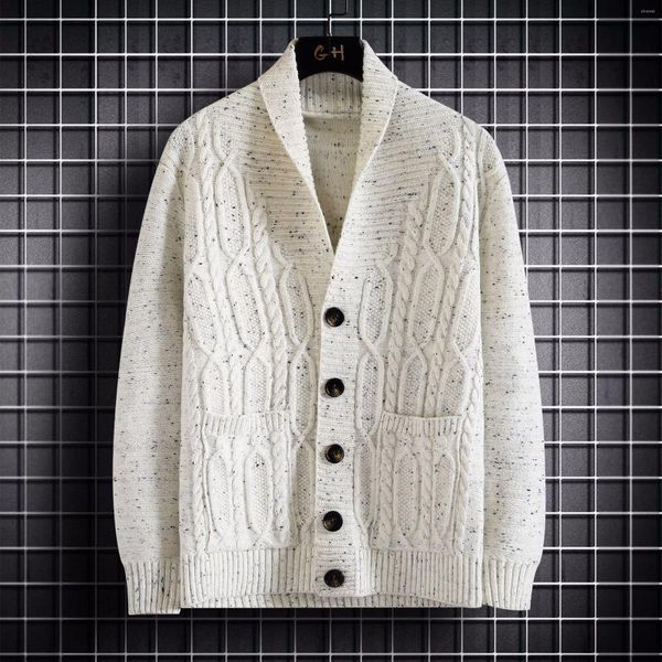 Pulls pour hommes 2023 Jacquard couleur unie Cardigan tricoté automne Simple pull en tricot torsadé