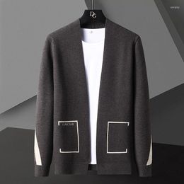 Suéteres para hombres 2023 coreano contraste costura tejido manga larga Slim Cardigan hombres ropa abrigo Noel Kazak Heren suéter