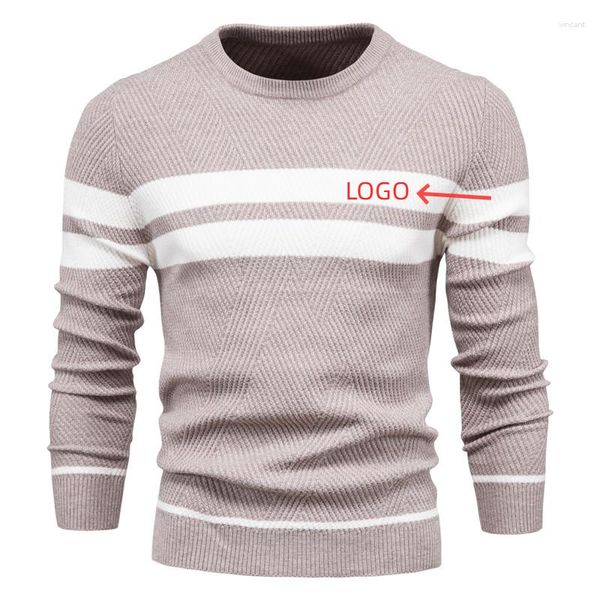 Hommes chandails 2023 Logo personnalisé printemps et automne rayure col rond pull mode couleur bloc pull tricot