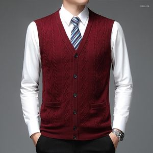 Herentruien 2023 Heren Argyle Patroon Sweater Cardigan Autumn Mouwloze wol Male Casual V-Neck Knopen Up Knitwear Vest