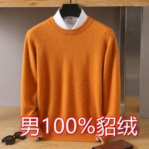 Herentruien 2023 Heren Pure Mink Cashmere Sweater Round Neck Pullover Casual Breien Warm Long Sleeve High-End Flat Business Top