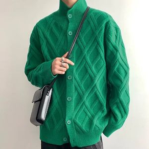 Herensweaters 2023 Luxe gebreide jacquard coltrui voor heren met lange mouwen Casual streetwear vest met knopen omlaag effen kleur vintage jas 231010