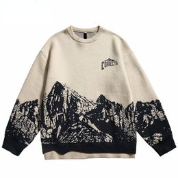 Panks masculins 2023 Sweat-shirt hommes Streetwear Retro Mountain Graphic tricoté Pull HARAJUKU PAULOVER CORTON COTTON HIP HOP HIPSTER 230812