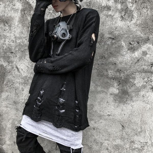 Pulls pour hommes 2023 Oversize Ripped Détruits Trous Distressed Hommes Pull Tricoté Hip Hop Mode Pull Lâche Streetwear Harajuku