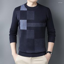 Suéteres para hombres 2023 Plaid Impreso Suéter de manga larga Moda Casual Cuello redondo Jersey versátil de punto