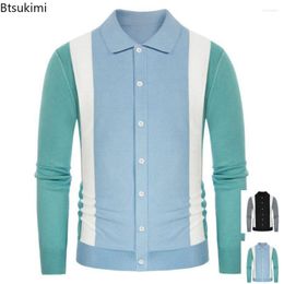 Pulls pour hommes 2023 chemise sociale hommes tricoté rayé mode Cardigan chemises mâle formel affaires pull Vintage tricot à manches longues Polos