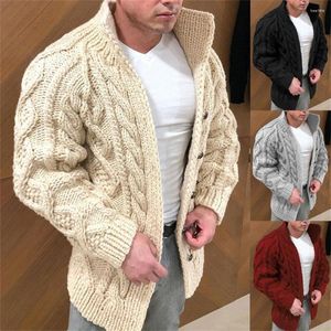 Hommes chandails 2023 printemps automne tricoté poids lourd pull manteau solide à manches longues mâle casual col montant vêtements pour