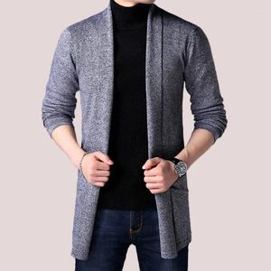 Pulls pour hommes 2023 printemps automne mi-longueur pull manteau coupe ajustée couleur unie veste tricotée mode décontracté cardigan manteaux