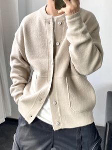 2023 Men's Spring Cardigan - Lightweight Luxury Knit Sweater, Round Neck, Fashionable Loose Fit Coat in Solid Colors