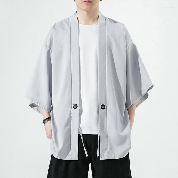 Hommes chandails 2023 été japon mince Protection solaire costume lâche glace soie Cardigan 3/4 manches coupe-vent haut hommes vêtements chemise décontractée