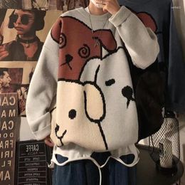 Heren Truien 2023 Trui Man Losse Herfst En Winter Japanse Vintage Cartoon Puppy Mannelijke Onderkant Shirt Mode Trend Casual harajuku