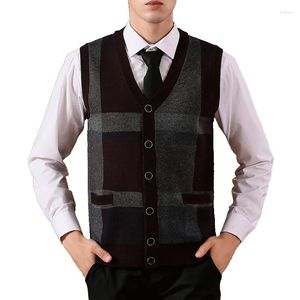 Suéteres para hombres 2023 suéter chaleco moda coreana para hombre cardigan botones abajo punto sin mangas básico rayas lana ropa vintage