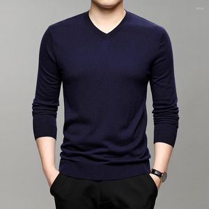 Sweaters para hombres 2023 Color sólido en V hombre de manga larga Camisa de fondo Zde3025