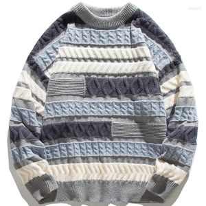 Pulls pour hommes 2023 pull à rayures ondulées pour hommes irrégularité épissé Jacquard tricots pull hiver femmes vêtements surdimensionnés