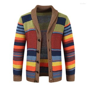 Pulls pour hommes 2023 hiver Colorblock revers pull veste mode décontracté mince tricot hommes