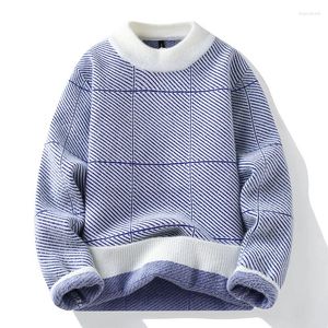 Suéteres para hombres 2023 invierno alto elástico grueso cálido suéter de punto hombres moda visón cachemira clásico a cuadros rayas jerseys