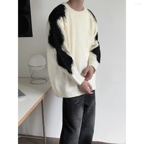 Pulls pour hommes 2023 hiver garder au chaud pull en laine contraste couleur pull mode tendance tricot col rond manteaux M-2XL